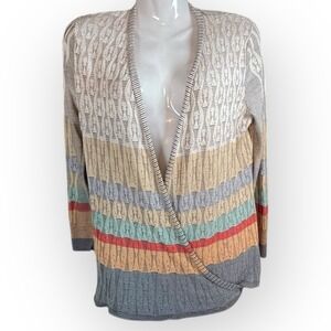 silk‎ Rayon Wrap Sweater Large Stripe Woven Clean Women's Southwest 3D Nic + Zoe